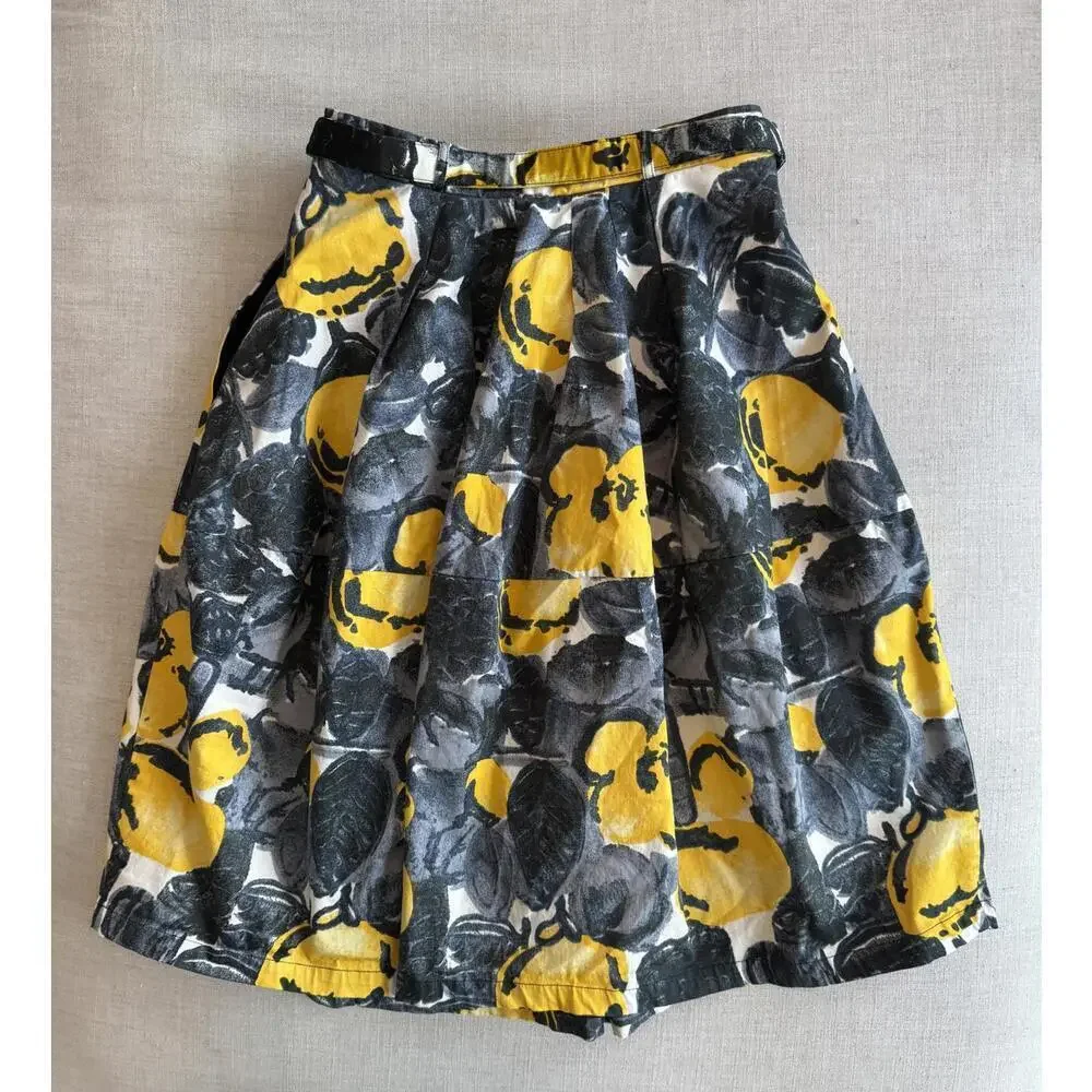 Samantha Sung Belted Lemon Print Knee Length Skirt Size 2